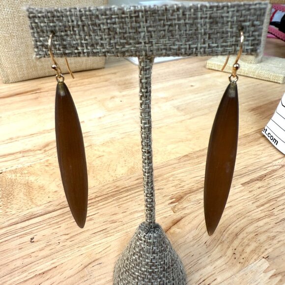 Long Gold-Tone Lucite Dangle Earrings With Fishhook Backs - Picture 3 of 10